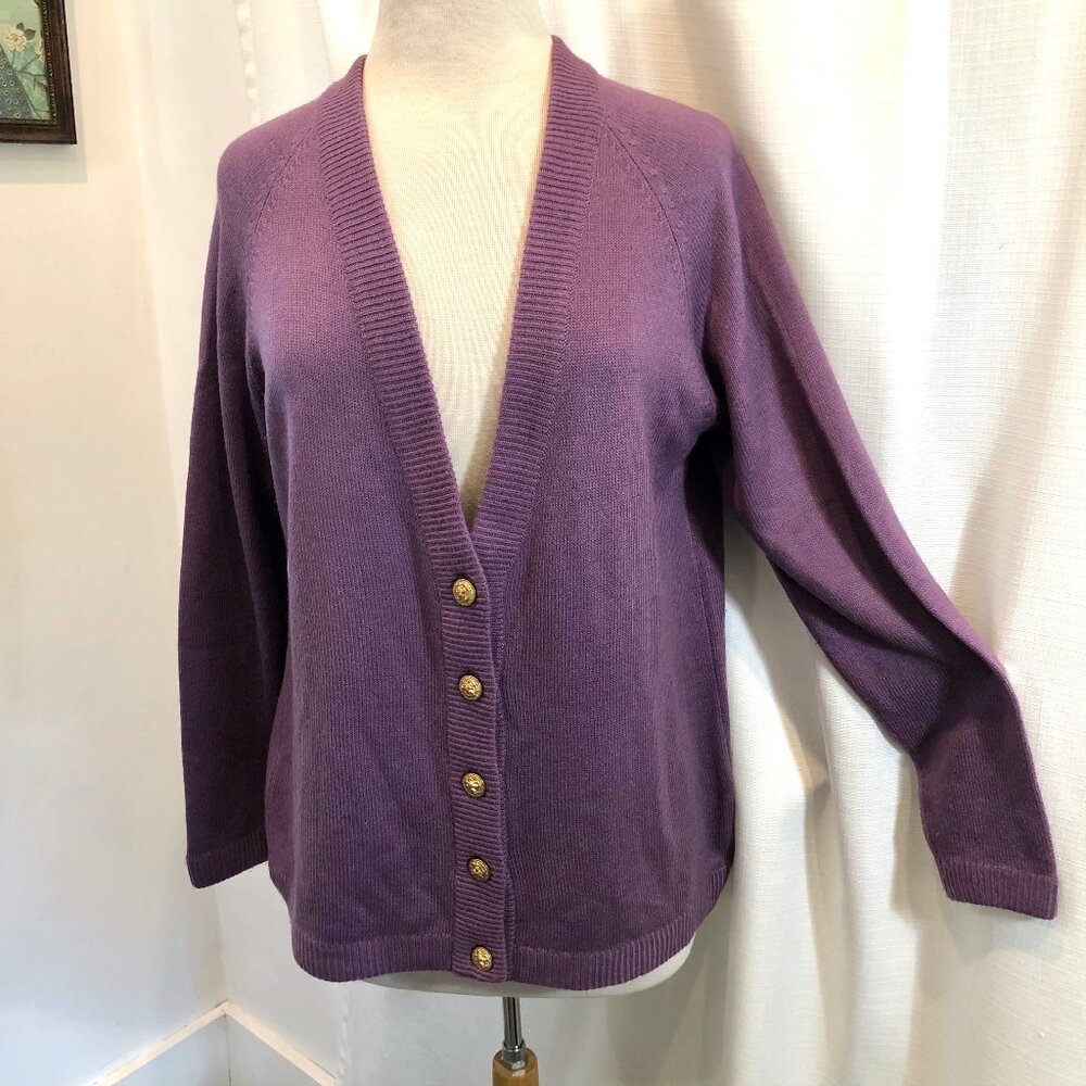 Vintage 1970s Cardigan Sweater Dusky Plum Robinson's by Hadley Size 40 S M